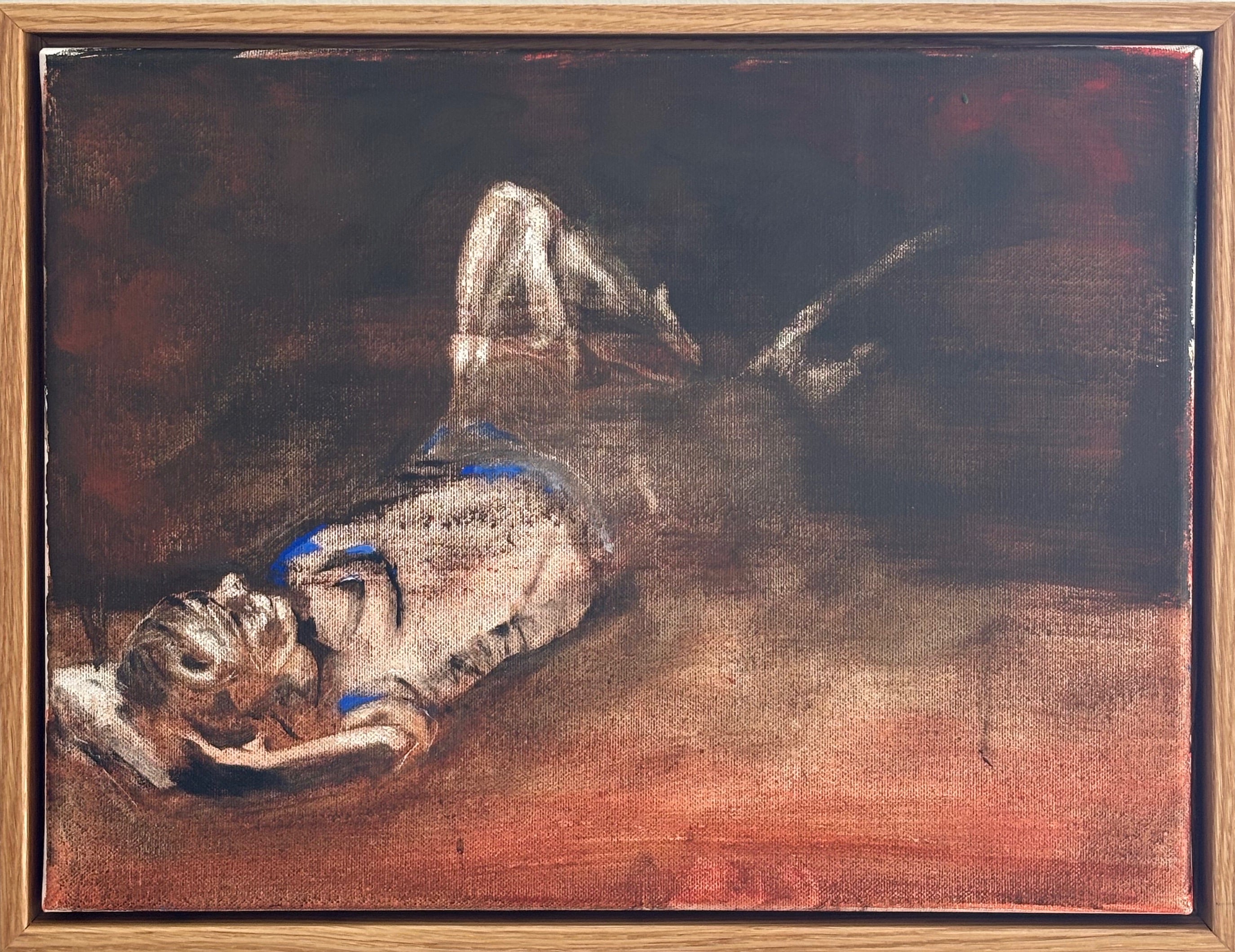 SELVFORGLEMMELSE #4. 30x40 cm. Ægtempera og olie på lærred. Egeramme.