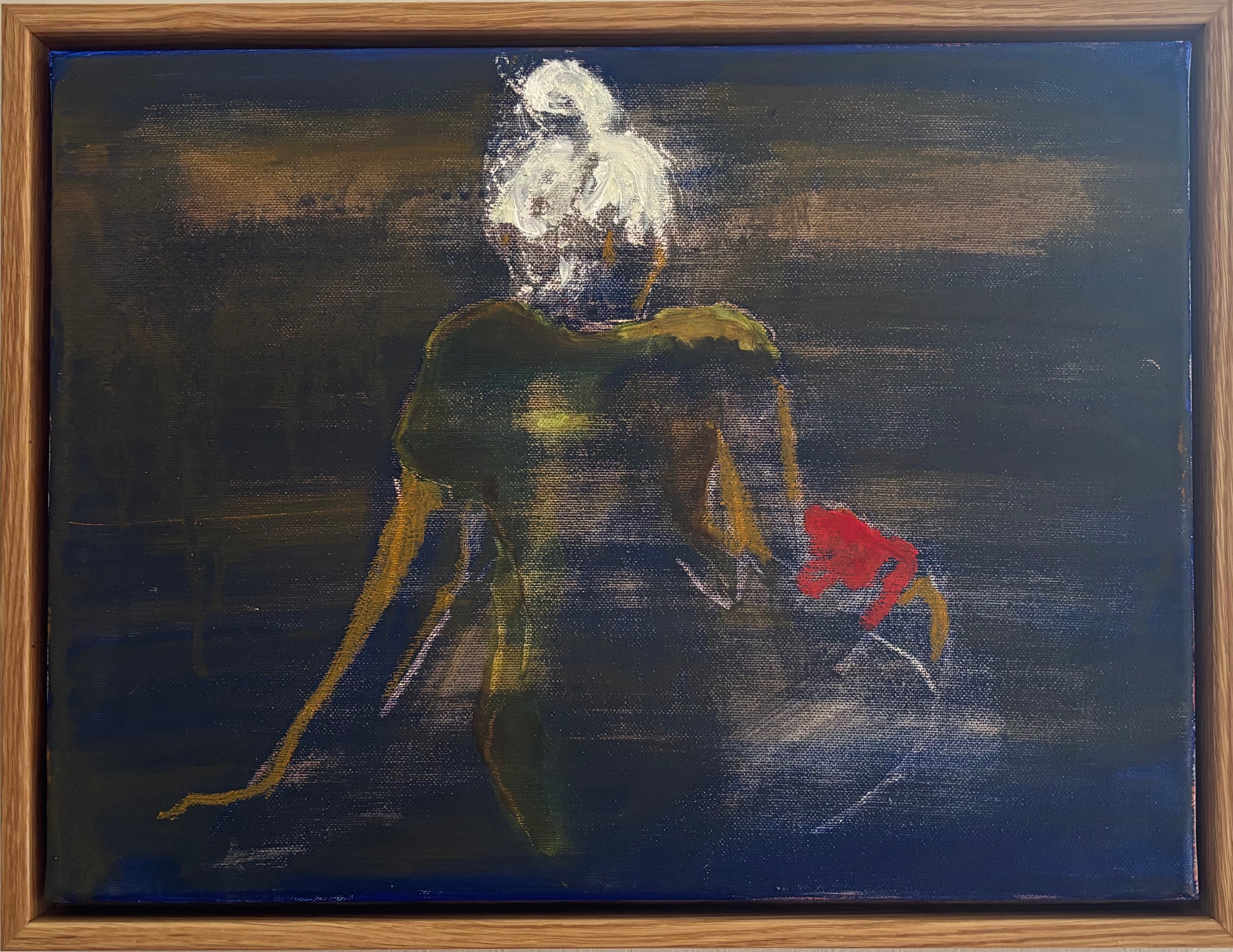 SELVFORGLEMMELSE #6. 30X40 CM. Ægtempera og olie på lærred. Egeramme