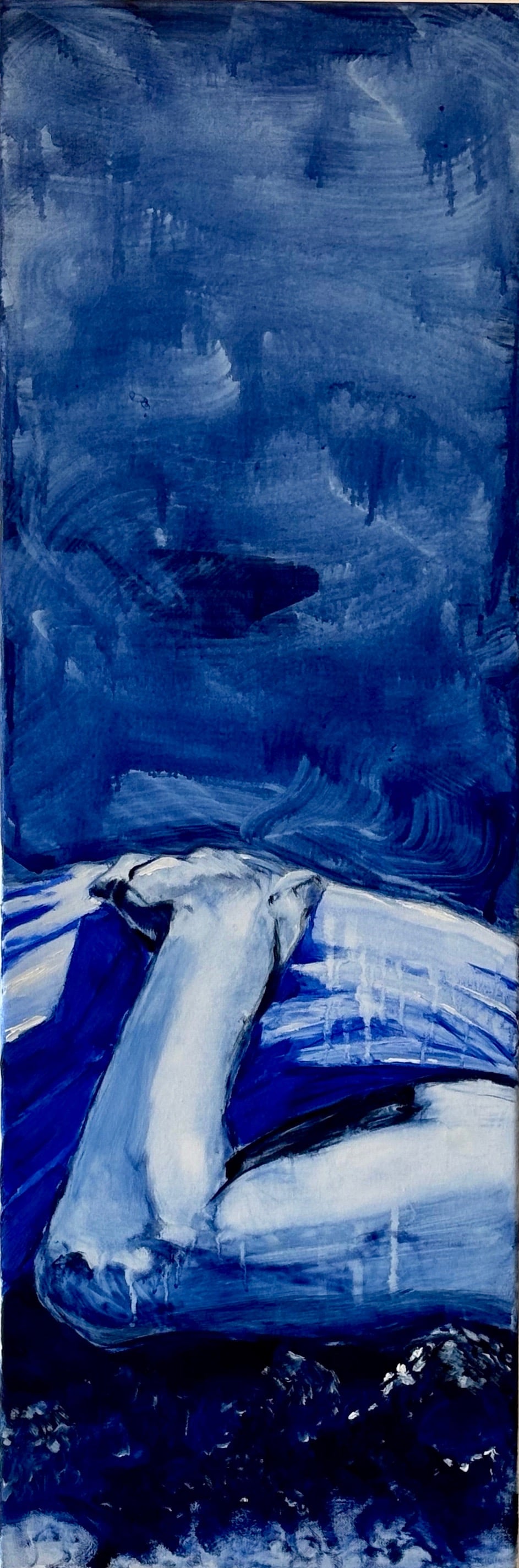 Tangled Up In Blue #1. 90x30 cm. Ægtempera på lærred